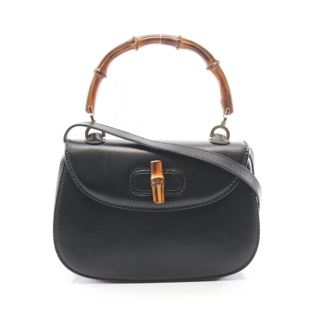 GUCCI BAMBOO 2WAY SHOULDER HANDBAG: GUCCI Bamboo 2WAY Shoulder Handbag Brand: GUCCI Type/Style: Handbag Material: leather Color: Black?ish colors Size: (H:5.7inch x W:8.3inch x D:2.4inch) Accessories: None Accessories Notice