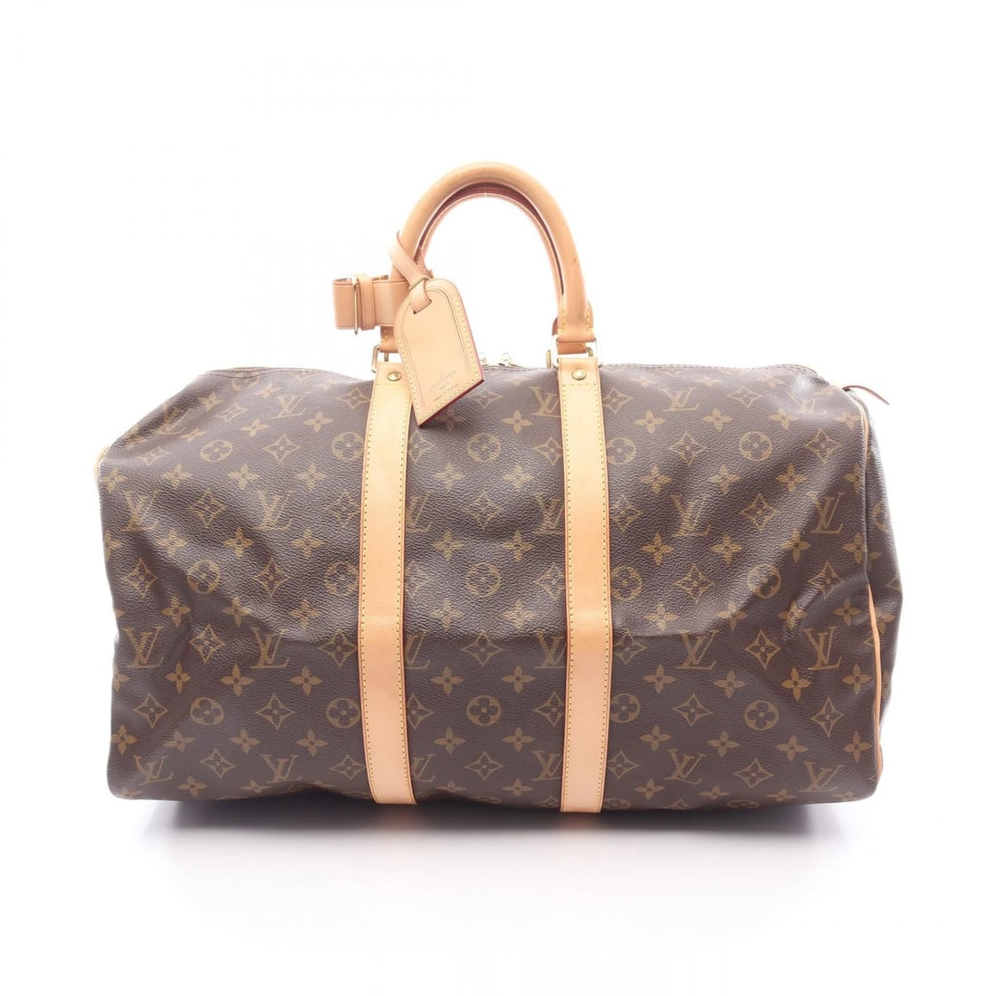 LOUIS VUITTON KEEPALL 45 TRAVEL HAND BAG MONOGRAM: LOUIS VUITTON Keepall 45 Travel hand bag Monogram Brand: LOUIS VUITTON Type/Style: Boston bag Material: Monogram ? PVC coated canvas ? leather Color: Brown?ish colors Size: (H:10.2inch x W:18.1inch x 