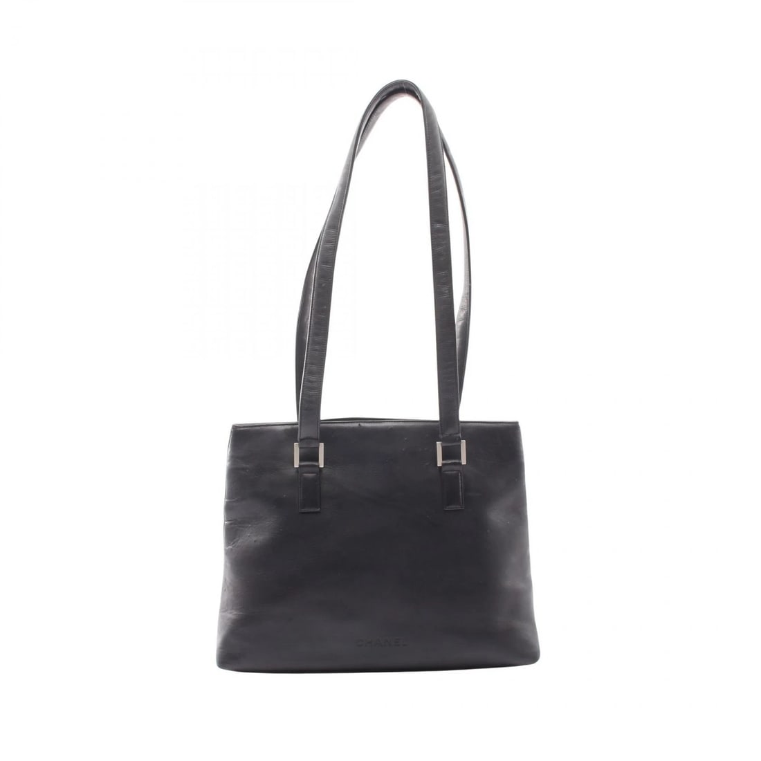 CHANEL EMBOSSED LOGO SHOULDER BAG LAMBSKIN BLACK: CHANEL Embossed logo Shoulder Bag Lambskin Black Brand: CHANEL Type/Style: Shoulder Bag Material: Lambskin (sheep leather) Color: Black?ish colors Size: (H:10.6inch x W:13.8inch x D:3.3inch) Acces