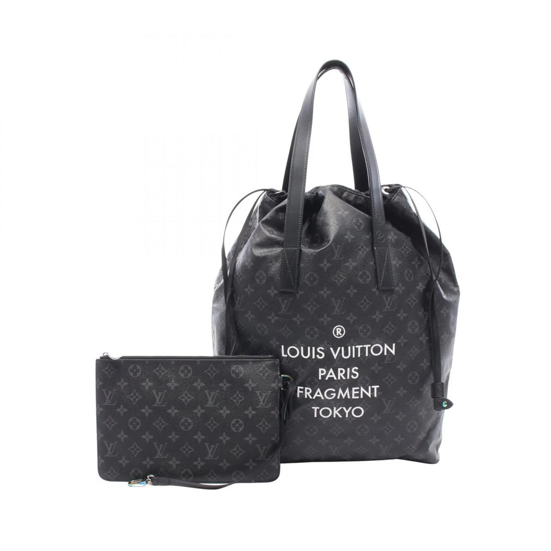 LOUIS VUITTON HIROSHI FUJIWARA CABAS LIGHT HANDBAG: LOUIS VUITTON Hiroshi Fujiwara Cabas Light Handbag Brand: LOUIS VUITTON Type/Style: Tote Bag Material: Monogram eclipse ? PVC coated canvas ? leather Color: Black?ish colors Size: (H:18.5inch x W:13.4