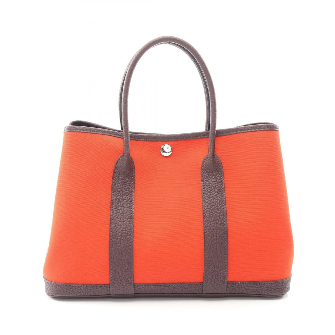 HERMES GARDEN PARTY TPM TOTE BAG: HERMES Garden party TPM Tote Bag Brand: HERMES Type/Style: Tote Bag Material: Toile officier ? canvas ? leather ? Negonda leather Color: Rouge sellier / Red?ish colors ? Brown?ish colors ? Orange Meca