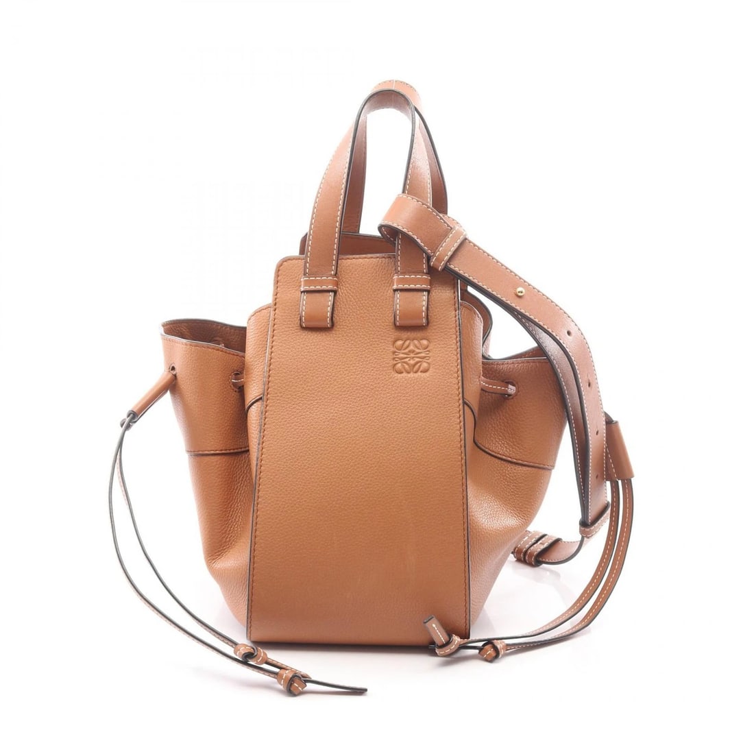 LOEWE HAMMOCK DRAWSTRING SMALL 2-WAY SHOULDER HANDBAG: LOEWE Hammock Drawstring Small 2-Way Shoulder Handbag Brand: LOEWE Type/Style: Handbag Material: leather Color: Brown?ish colors Size: (H:9.4inch x W:5.5inch x D:9.1inch) Accessories: None