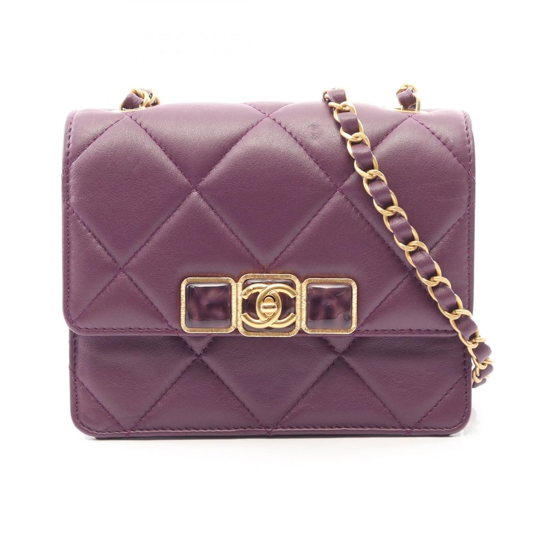 CHANEL MINI MATELASSE CHAIN CROSSBODY SHOULDER BAG: CHANEL Mini Matelasse chain crossbody Shoulder Bag Brand: CHANEL Type/Style: Shoulder Bag Material: Lambskin (sheep leather) Color: Purple?ish colors Size: (H:5.1inch x W:6.7inch x D:1.2inch) Acce
