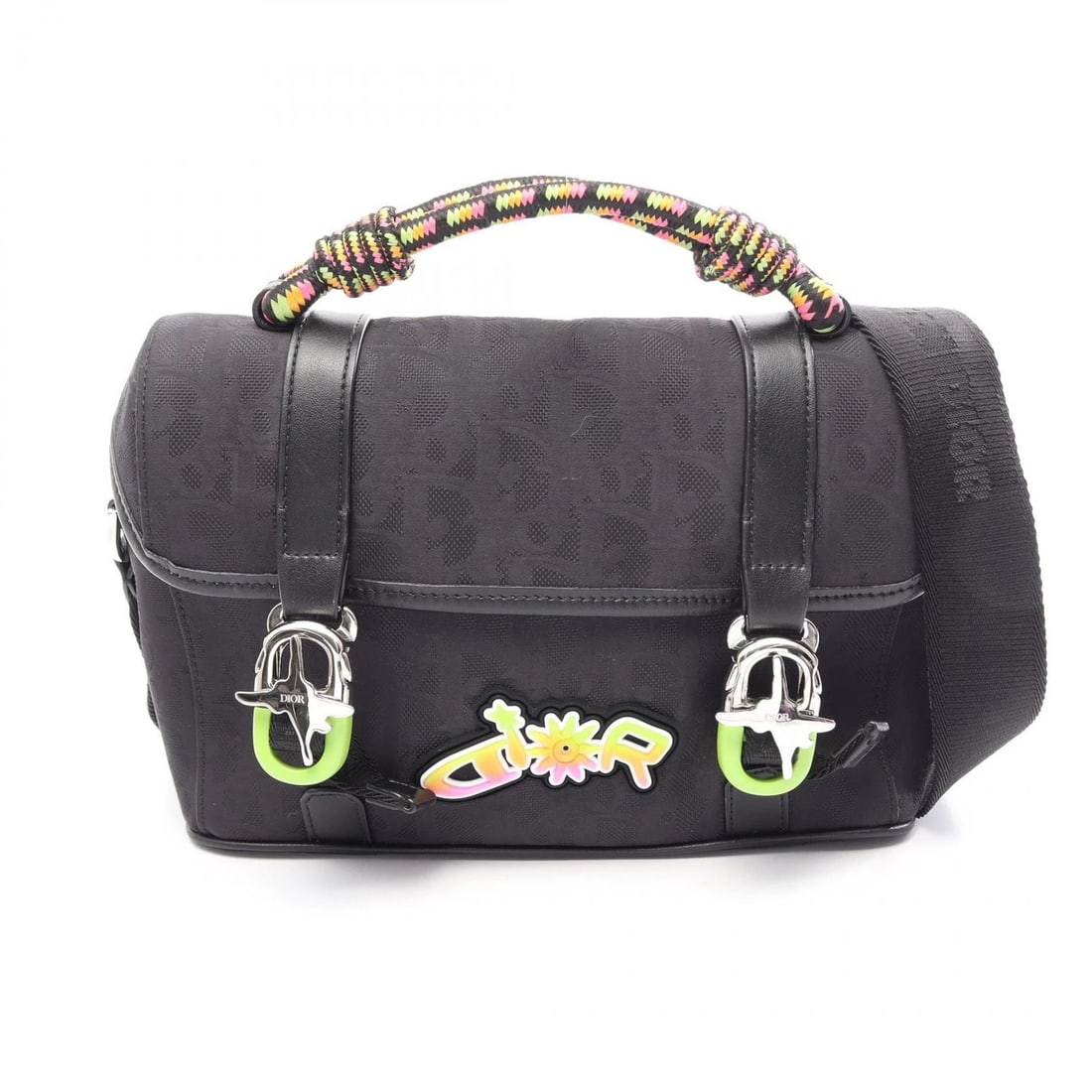 CHRISTIAN DIOR LEWIS HAMILTON SHOULDER BAG CANVAS LEATHER: Christian Dior Lewis Hamilton Shoulder Bag canvas leather Brand: DIOR Type/Style: Shoulder Bag Material: canvas ? leather Color: Black?ish colors ? Multicolor?ish colors Size: (H:7.5inch x W:9.4inch x