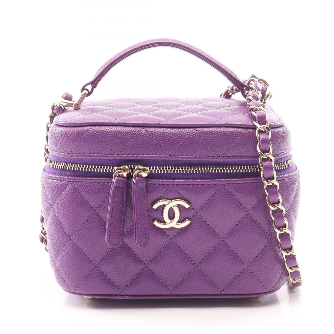 CHANEL MATELASSE VANITY CHAIN CROSSBODY SHOULDER BAG: CHANEL Matelasse Vanity chain crossbody Shoulder Bag Brand: CHANEL Type/Style: Shoulder Bag Material: Grained Calfskin leather Color: Purple?ish colors Size: (H:3.7inch x W:6.3inch x D:3.1inch)
