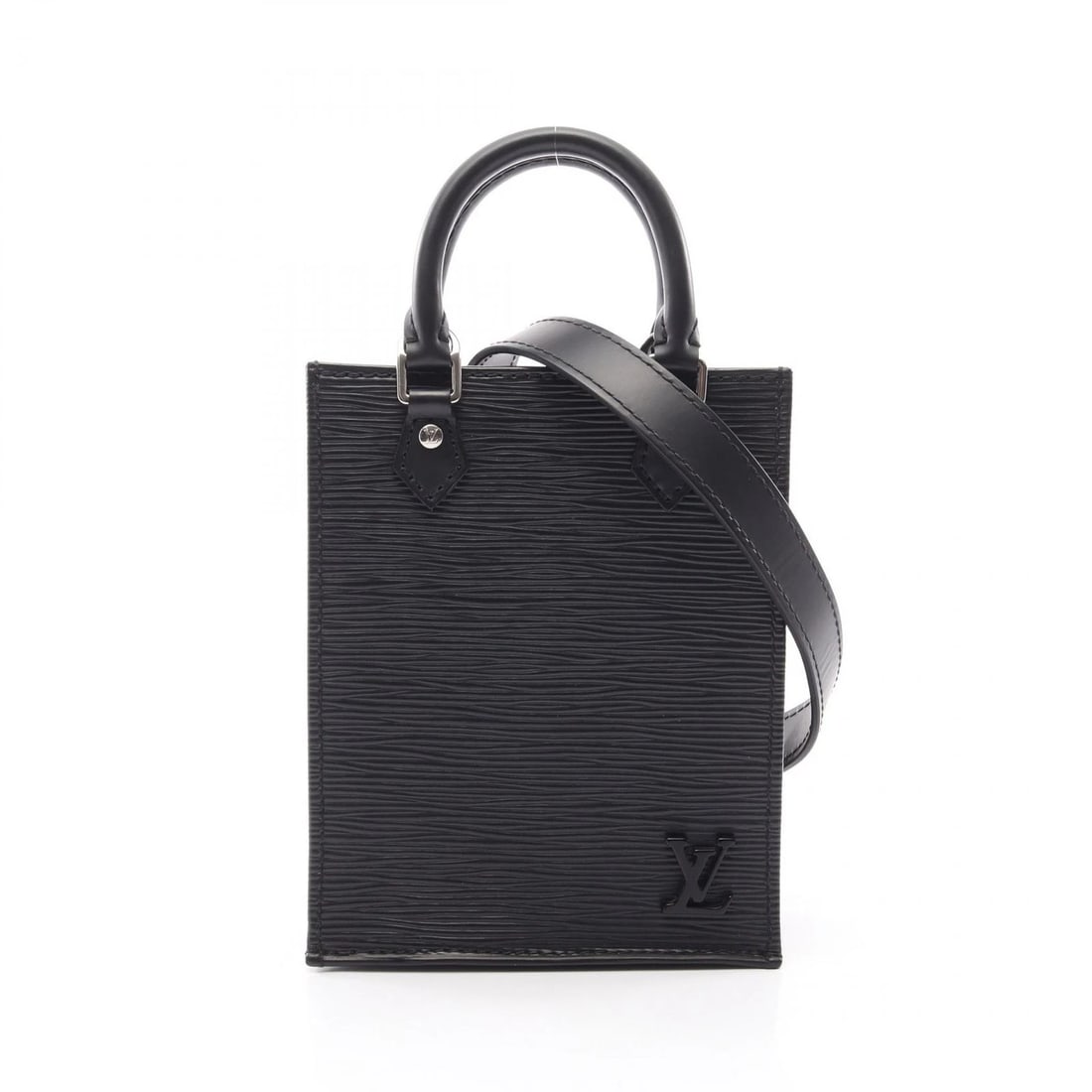 LOUIS VUITTON PETIT SAC PLAT SHOULDER CROSSBODY HANDBAG: LOUIS VUITTON Petit Sac Plat Shoulder Crossbody Handbag Brand: LOUIS VUITTON Type/Style: Handbag Material: Epi ? leather Color: Black / Black?ish colors Size: (H:6.7inch x W:5.5inch x D:1.8inch)