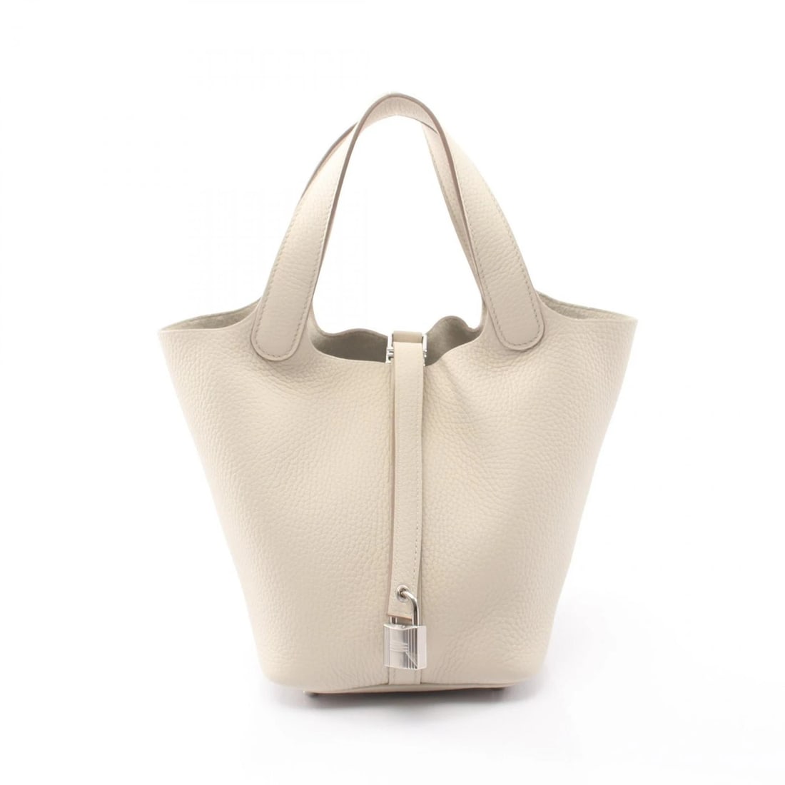 HERMES PICOTIN LOCK PM TOTE HANDBAG: HERMES Picotin Lock PM Tote Handbag Brand: HERMES Type/Style: Handbag Material: Taurillon Clemence ? leather Color: Beton / Beige?ish colors Size: (H:7.3inch x W:7.5inch x D:5.3inch) Accessories: