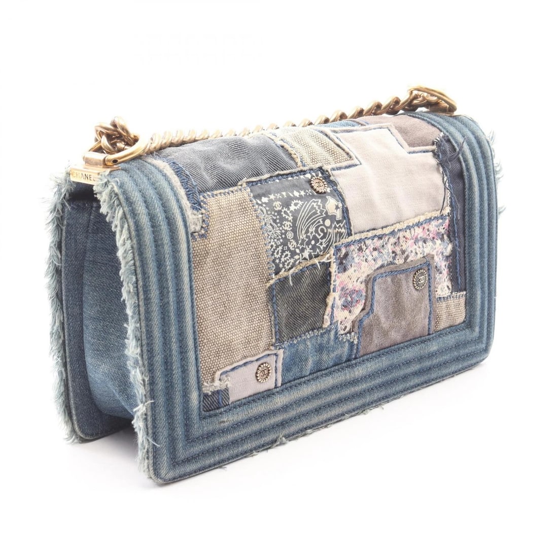CHANEL BOY PATCHWORK SHOULDER BAG DENIM BLUE MULTICOLOR - 2
