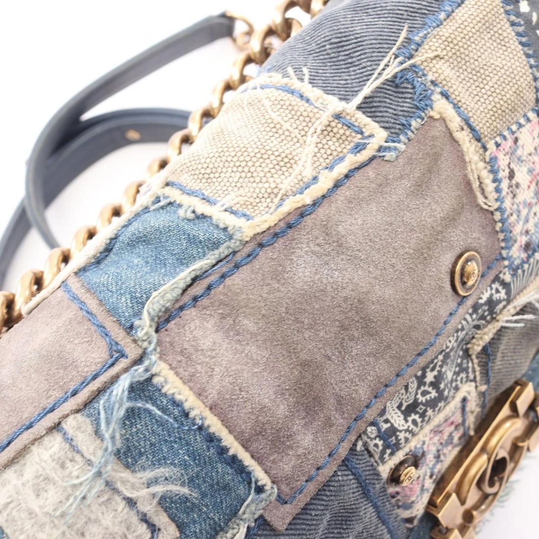 CHANEL BOY PATCHWORK SHOULDER BAG DENIM BLUE MULTICOLOR - 3