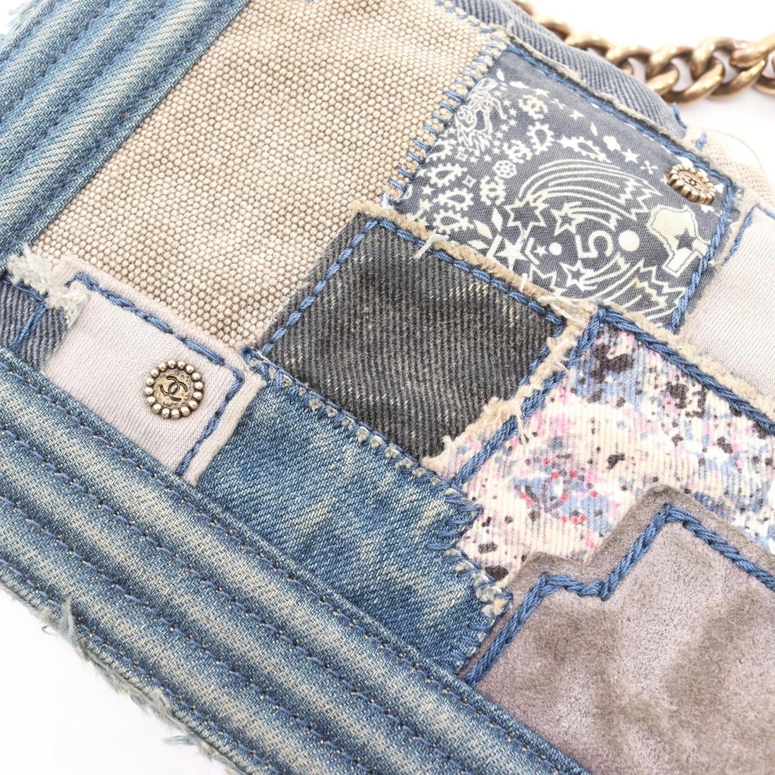 CHANEL BOY PATCHWORK SHOULDER BAG DENIM BLUE MULTICOLOR - 5