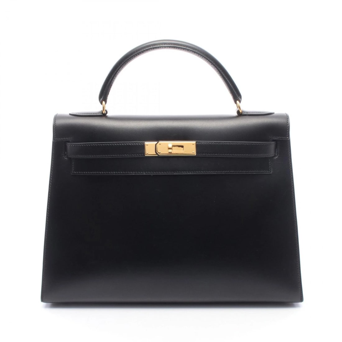 HERMES KELLY 32 OUTSIDE STITCHED SHOULDER HANDBAG: HERMES Kelly 32 outside stitched shoulder Handbag Brand: HERMES Type/Style: Handbag Material: Box calf leather ? Calfskin (cowhide) Color: Black?ish colors Size: (H:9.1inch x W:12.6inch x D:4.7inch)