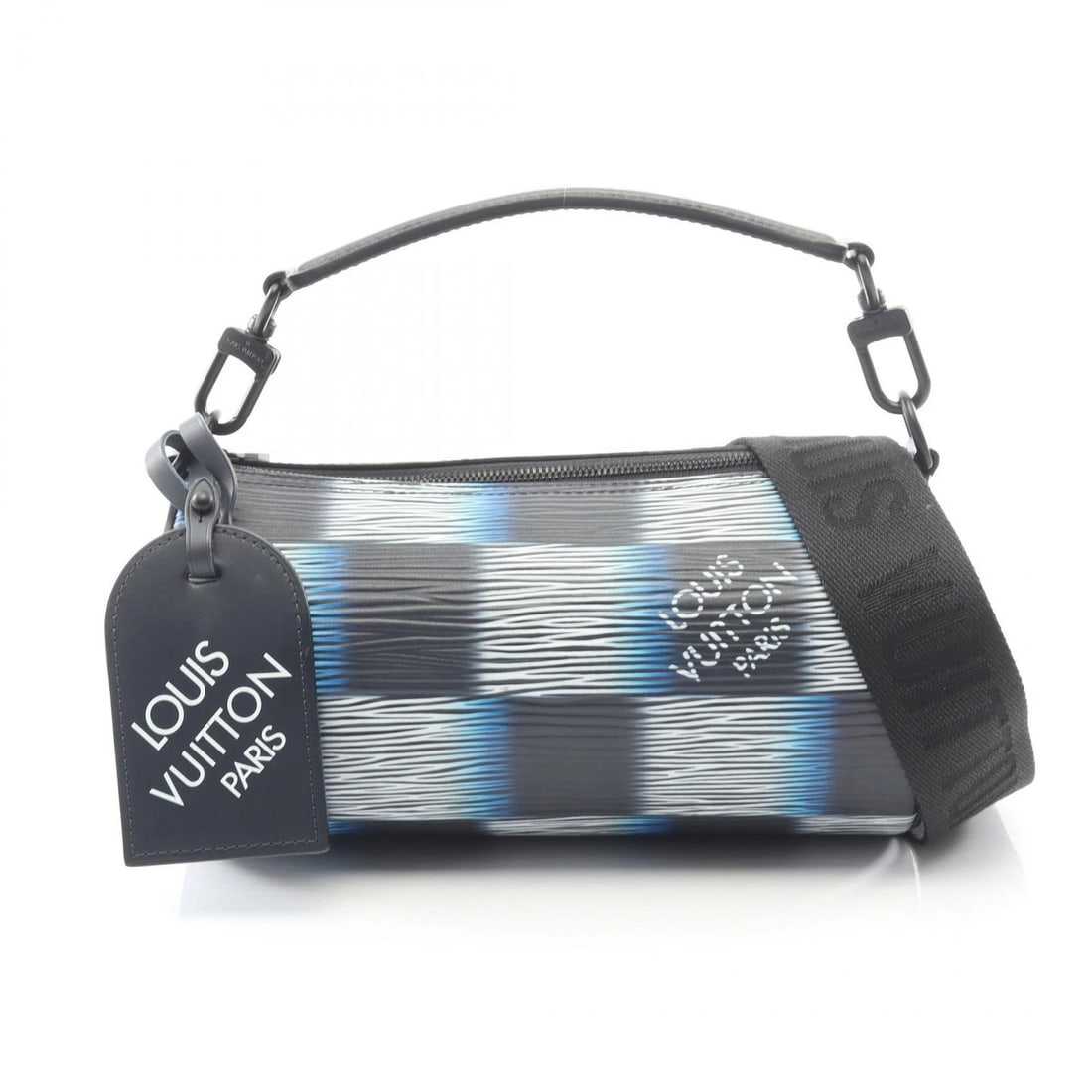 LOUIS VUITTON SOFT POLOCHON PM CROSSBODY HANDBAG: LOUIS VUITTON Soft Polochon PM crossbody Handbag Brand: LOUIS VUITTON Type/Style: Handbag Material: Epi ? leather Color: Blue?ish colors ? Black?ish colors Size: (H:5.5inch x W:10.2inch x D:5.1inch)