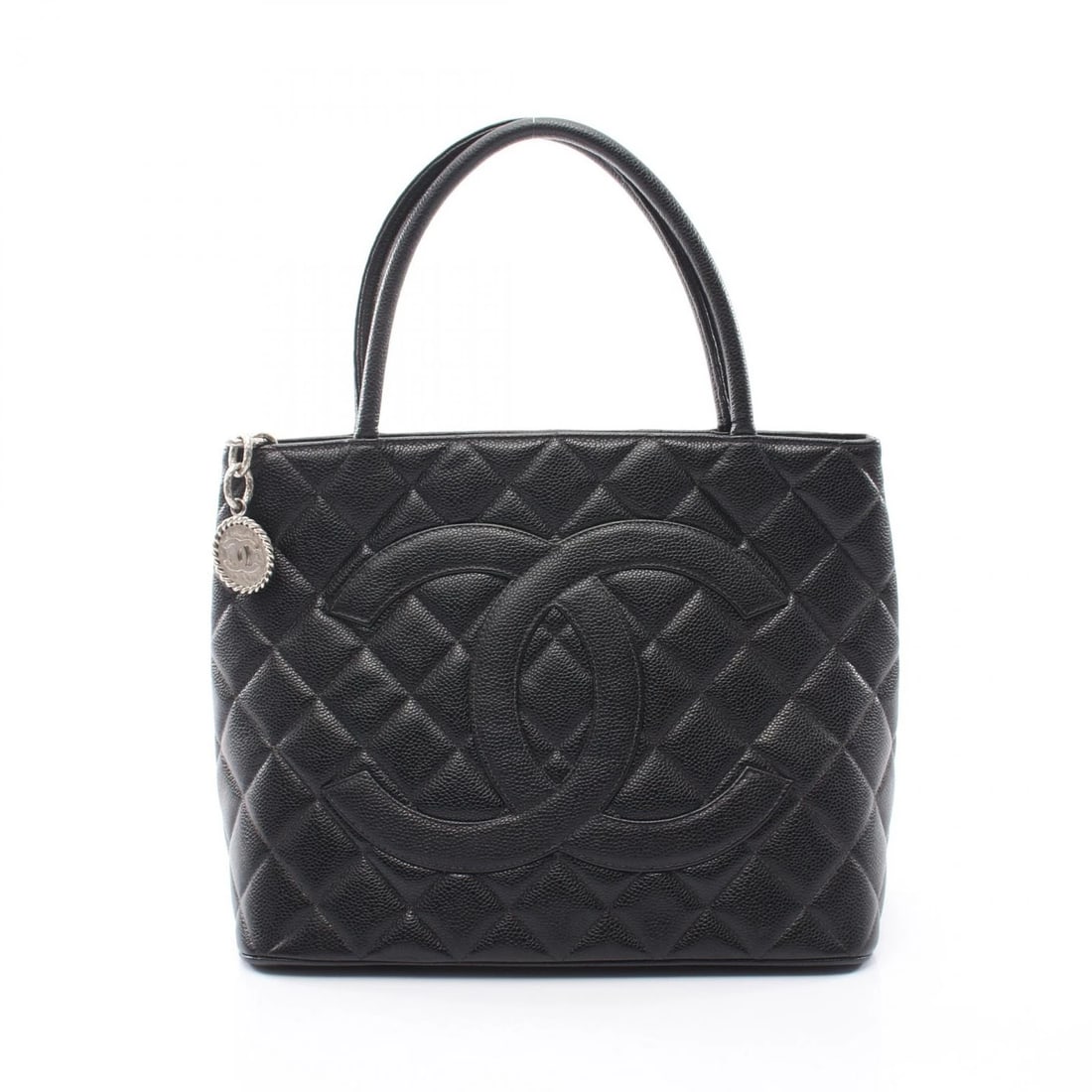 CHANEL MEDALLION TOTE HAND BAG GRAINED CALFSKIN LEATHER BLACK: CHANEL Medallion Tote Hand Bag Grained Calfskin leather Black Brand: CHANEL Type/Style: Tote Bag Material: Grained Calfskin leather Color: Black?ish colors Size: (H:9.4inch x W:11.4inch x D:5.5inch)