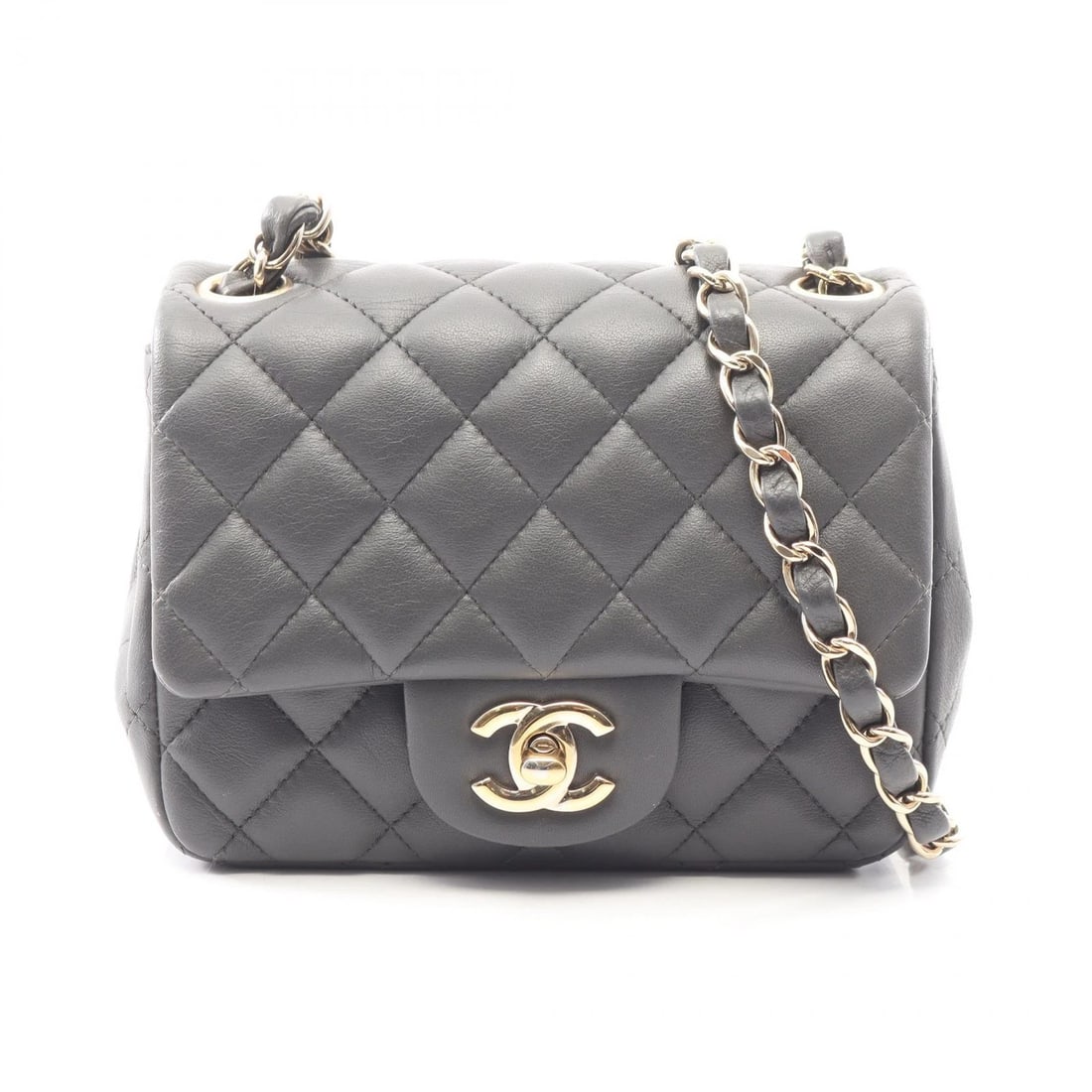 CHANEL MINI MATELASSE CHAIN SHOULDER BAG: CHANEL Mini Matelasse Chain Shoulder Bag Brand: CHANEL Type/Style: Shoulder Bag Material: Lambskin (sheep leather) Color: Gray?ish colors Size: (H:5.1inch x W:6.7inch x D:3.1inch) Accessories: Non