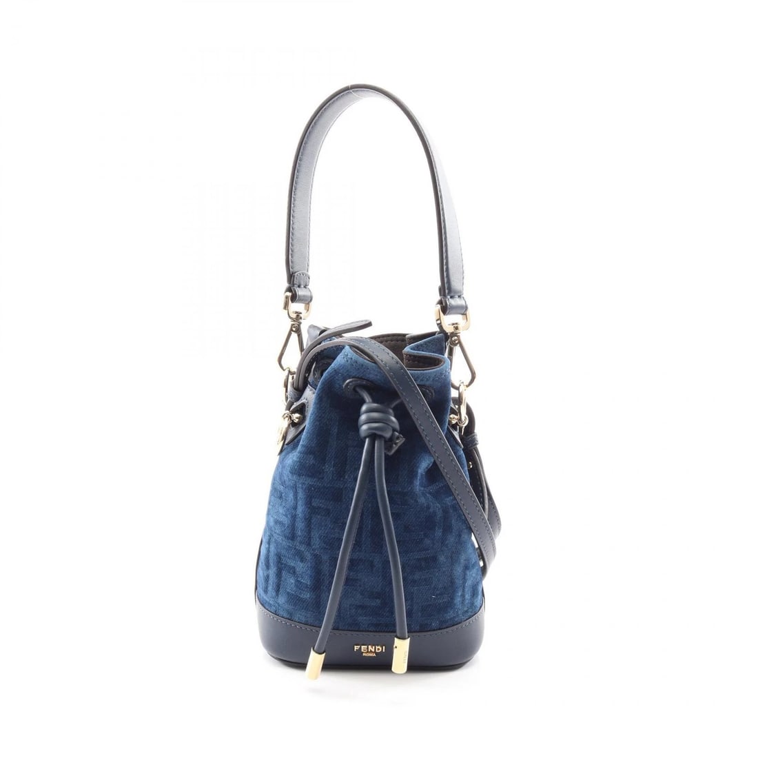 FENDI MINI MON TRESOR FLOCK DENIM CROSSBODY HANDBAG: FENDI Mini Mon Tresor Flock Denim Crossbody Handbag Brand: FENDI Type/Style: Handbag Material: Fabric ? leather Color: Blue?ish colors ? Navy?ish colors Size: (H:7.1inch x W:4.7inch x D:3.9inch) A