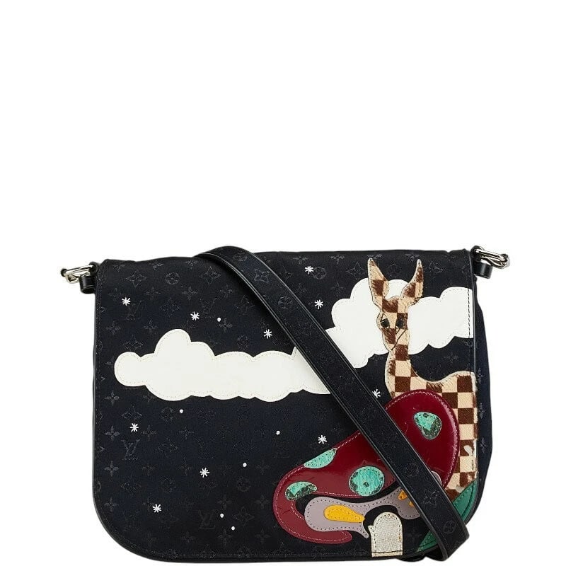 LOUIS VUITTON MONOGRAM SATIN BLACK NOIR LEATHER SHOULDER BAG: Louis Vuitton Monogram Satin Black Noir Leather Shoulder Bag Brand: Louis Vuitton Type/Style: Shoulder Bag Material: Satin, Leather Color: Noir (Black) Size: Approximately W 9.84inch x H 7.87inch x D 