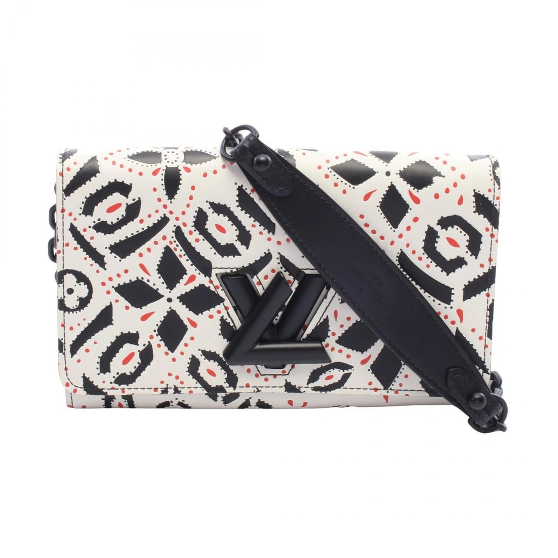 LOUIS VUITTON TWIST WALLET ON CHAIN LEATHER SHOULDER BAG: Louis Vuitton Twist Wallet On Chain Leather Shoulder Bag Brand: Louis Vuitton Type/Style: Shoulder Bag Material: Leather Color: Red, White, Black Size: W 19cm x H 12cm x D 3cm (Approx. W 7.48inch x H 