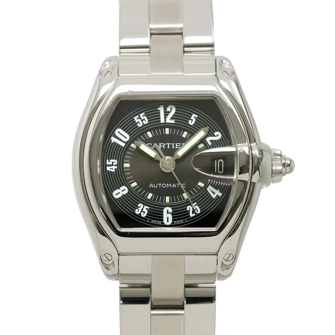 CARTIER ROADSTER LM DATE AUTOMATIC BLACK DIAL WATCH: Cartier Roadster LM Date Automatic Black Dial Watch Brand: Cartier Type/Style: Wristwatch Material: Stainless steel Color: Dial Color Black Dial Size: Lengt 44mm(included lag) Width 39mm(not included