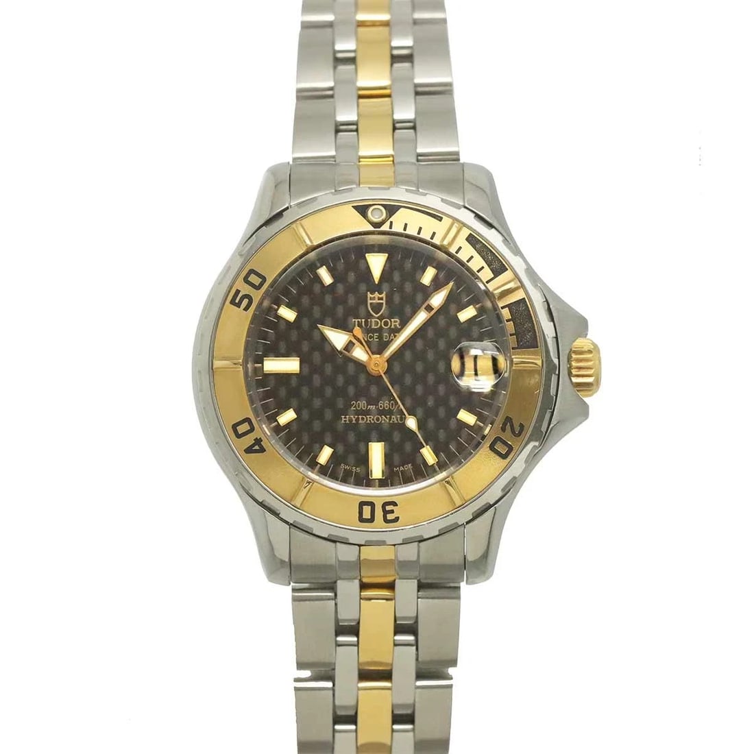 TUDOR HYDRONAUT AUTOMATIC YG BLACK DIAL WATCH: TUDOR Hydronaut Automatic YG Black Dial Watch Brand: TUDOR Type/Style: Wristwatch Material: Stainless steel,Yellow Gold Color: Dial Color Black Dial Size: Length 42mm(included lag) Width 36mm(not
