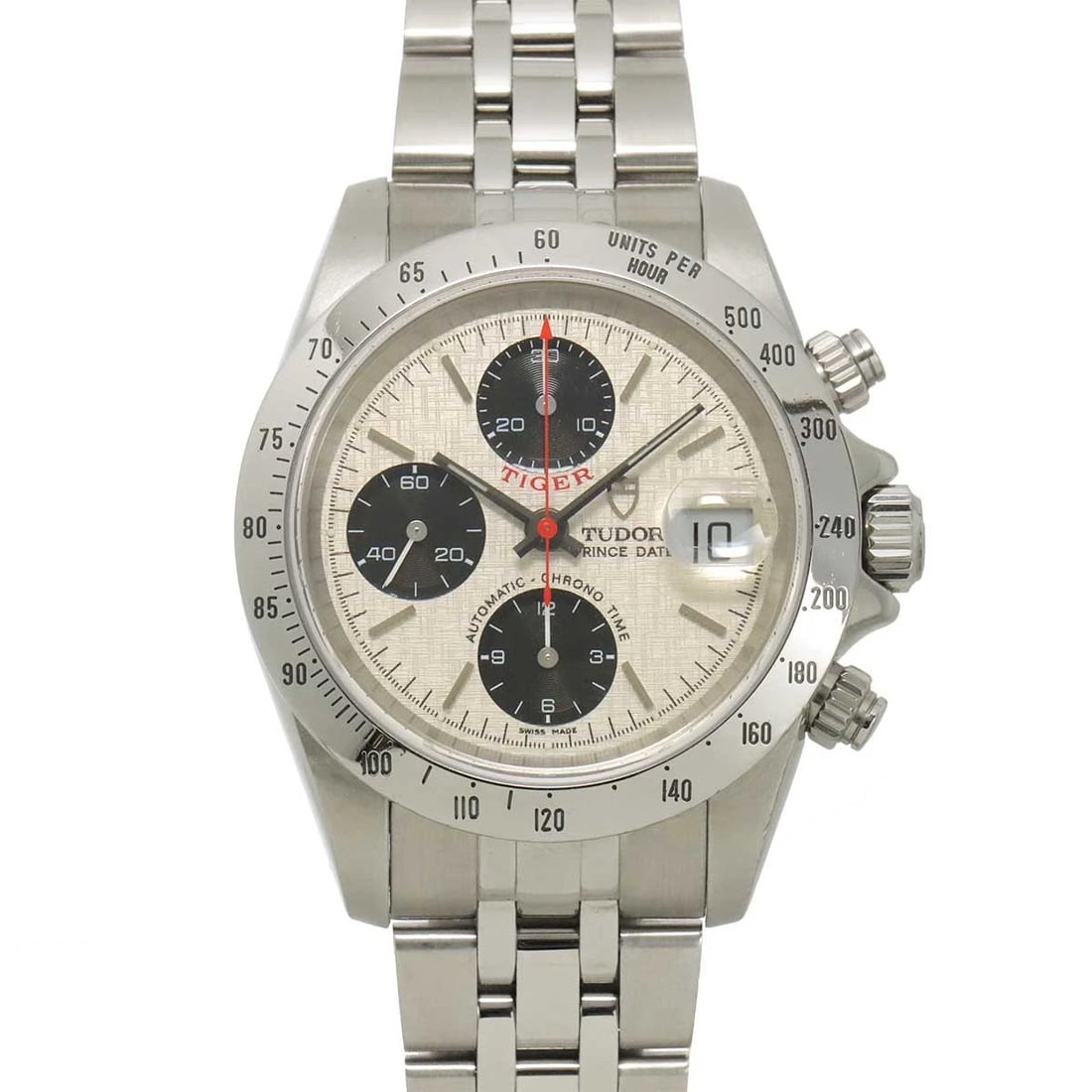 TUDOR CHRONO TIME TIGER DATE AUTOMATIC SILVER DIAL WATCH: TUDOR Chrono Time Tiger Date Automatic Silver Dial Watch Brand: TUDOR Type/Style: Wristwatch Material: Stainless steel Color: Dial Color Silver Dial Size: CaseSize Length 48mm(included lag) CaseSize
