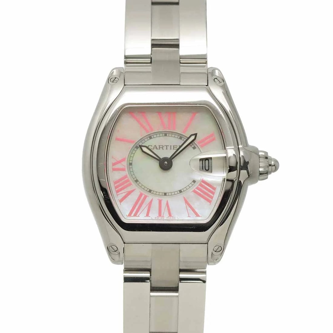 CARTIER ROADSTER SM CHRISTMAS QUARTZ WHITE SHELL DIAL WATCH: Cartier Roadster SM Christmas Quartz White Shell Dial Watch Brand: Cartier Type/Style: Wristwatch Material: Stainless Steel Color: Dial Color White Shell Dial Size: CaseSize Length 37mm(included lag)
