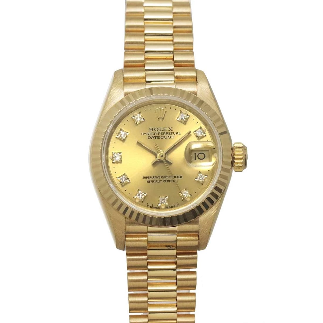 ROLEX DATEJUST R 750 YG DIAMOND GOLD DIAL WATCH: ROLEx Datejust R 750 YG Diamond Gold Dial Watch Brand: ROLEx Type/Style: Wristwatch Material: 750 Yellow Gold Color: Dial Color Gold Dial Size: CaseSize Length 33mm(included lag) CaseSize Width