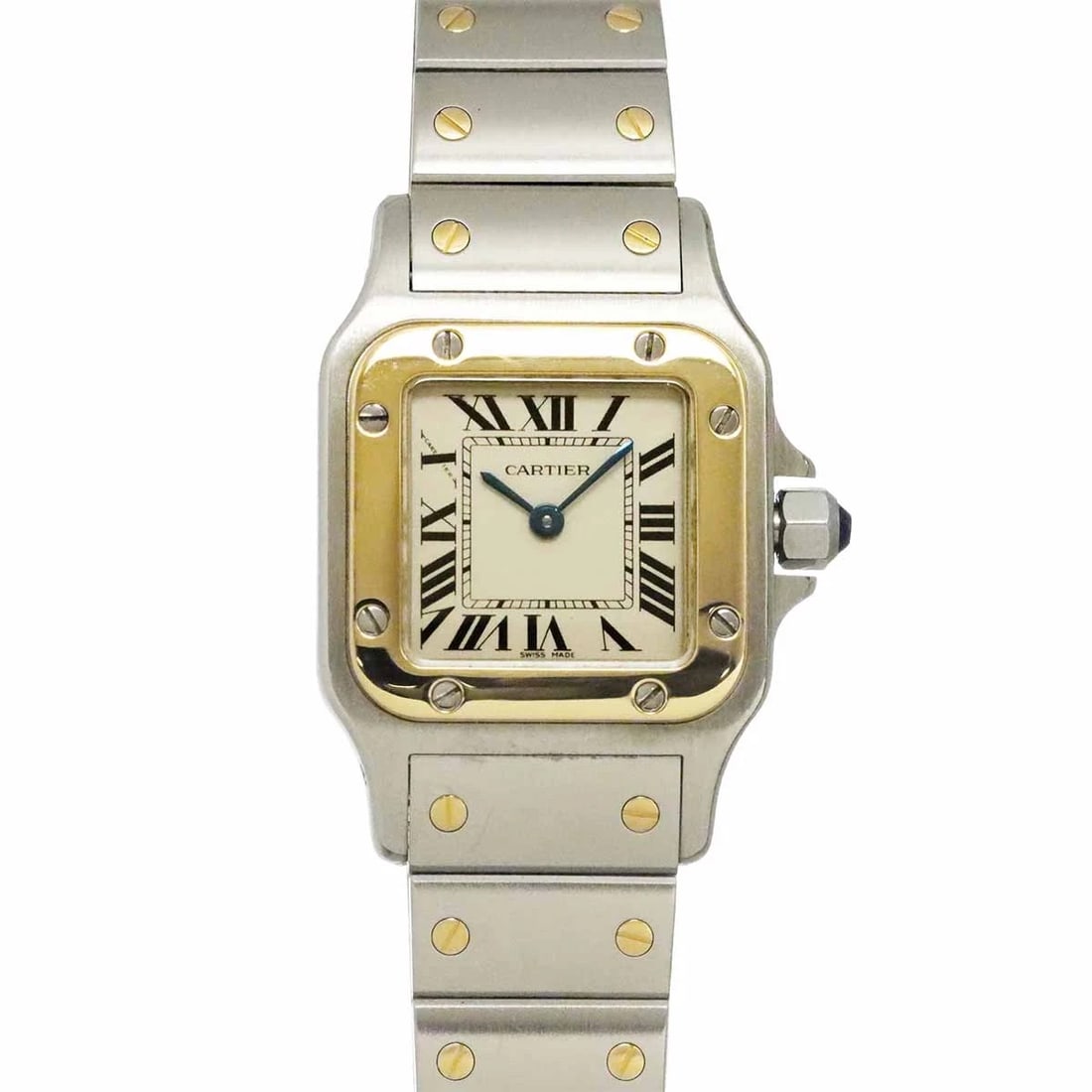 CARTIER SANTOS GALBEE 750 YG CREAM DIAL WATCH: Cartier Santos Galbee 750 YG Cream Dial Watch Brand: Cartier Type/Style: Wristwatch Material: Stainless steel,750 Yellow Gold Color: Dial Color Cream Dial Size: CaseSize Length 34mm(included lag) Case
