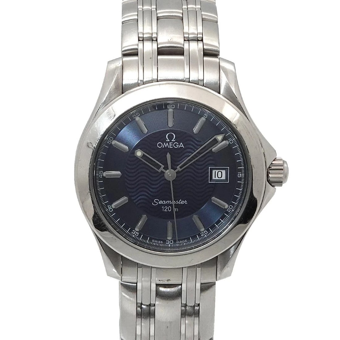 OMEGA SEAMASTER QUARTZ DATE NAVY DIAL WATCH: OMEGA Seamaster Quartz Date Navy Dial Watch Brand: OMEGA Type/Style: Wristwatch Material: Stainless steel Color: Dial Color Navy Dial Size: CaseSize Length 43mm(included lag) CaseSize Width 36mm(not