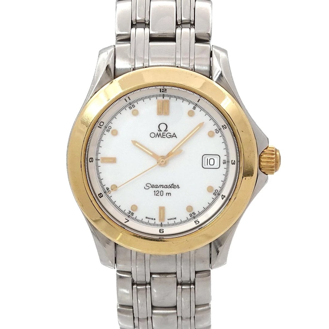 OMEGA SEAMASTER YG DATE QUARTZ WHITE DIAL WATCH: OMEGA Seamaster YG Date Quartz White Dial Watch Brand: OMEGA Type/Style: Wristwatch Material: Stainless steel,Yellow Gold Color: Dial Color White Size: CaseSize Length 43mm(included lag) CaseSize