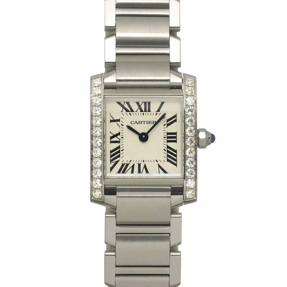 CARTIER TANK FRANCAISE SM DIAMOND BEZEL CREAM DIAL WATCH: Cartier Tank Francaise SM Diamond Bezel cream Dial Watch Brand: Cartier Type/Style: Wristwatch Material: Stainless steel,Diamond Color: Dial Color cream Size: CaseSize Length 25mm(included lag)