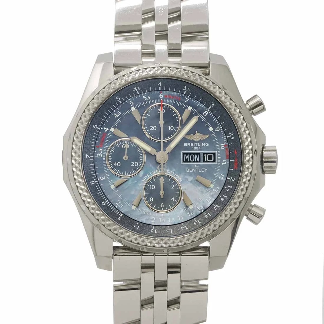 BREITLING BENTLEY GT CHRONOGRAPH BLUE SHELL WATCH: BREITLING Bentley GT Chronograph Blue Shell Watch Brand: BREITLING Type/Style: Wristwatch Material: Stainless steel Color: Dial Color Blue Size: CaseSize Length 50mm(included lag) CaseSize Width