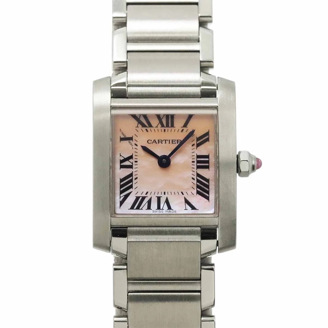 CARTIER TANK FRANCAISE SM QUARTZ PINK SHELL DIAL WATCH: Cartier Tank Francaise SM Quartz Pink Shell Dial Watch Brand: Cartier Type/Style: Wristwatch Material: Stainless steel Color: Dial Color Pink Shell Size: CaseSize Length 25mm(included lag) CaseSize