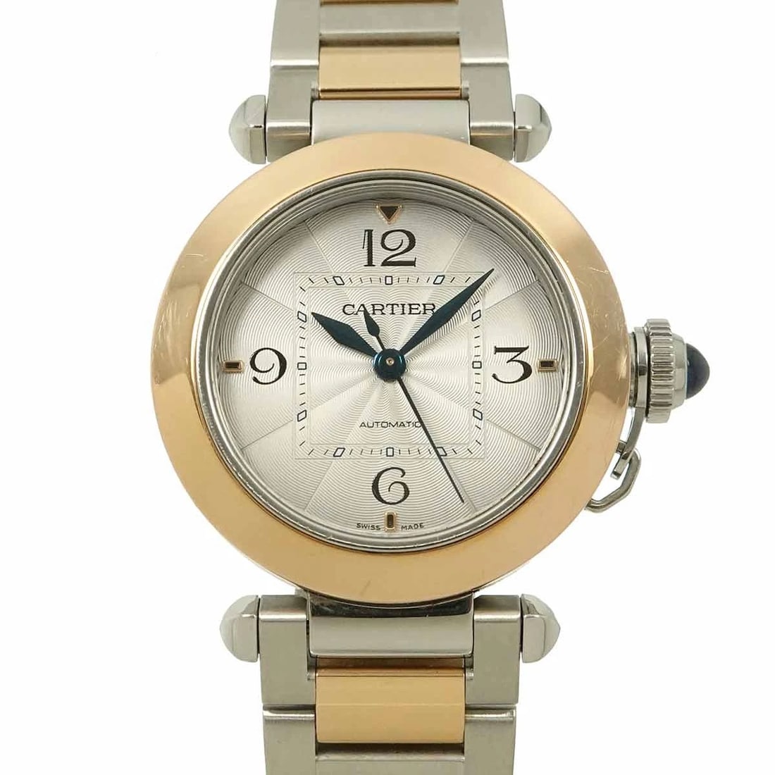 CARTIER PASHA AUTOMATIC 750 PINK GOLD SILVER DIAL WATCH: Cartier Pasha Automatic 750 Pink Gold Silver Dial Watch Brand: Cartier Type/Style: Wristwatch Material: Stainless steel,750 Pink Gold Color: Dial Color Silver Size: CaseSize Length 42mm(included lag) 