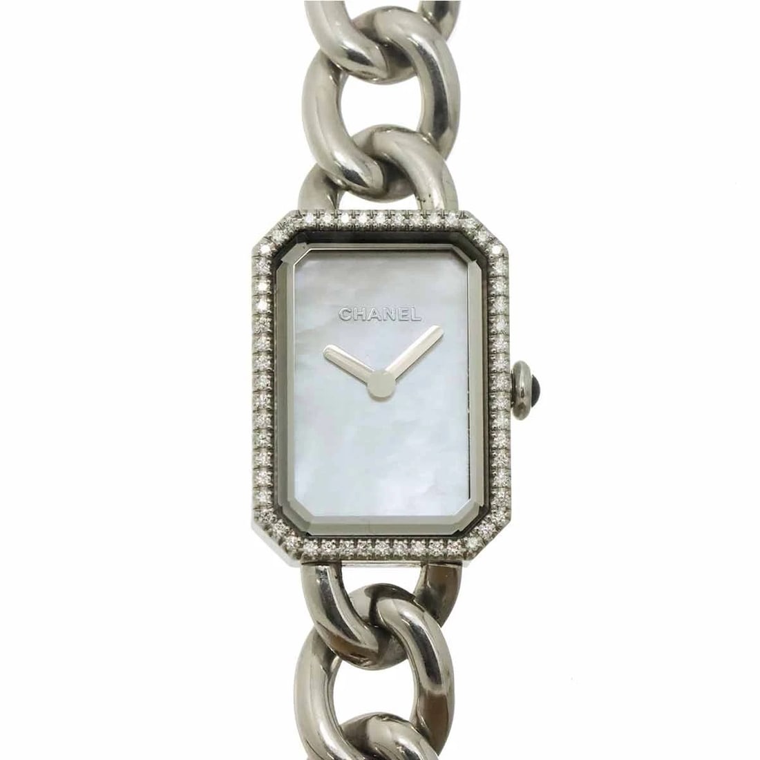 CHANEL PREMIERE DIAMOND BEZEL WHITE SHELL DIAL WATCH: CHANEL Premiere Diamond Bezel White Shell Dial Watch Brand: CHANEL Type/Style: Wristwatch Material: Stainless steel Color: Dial Color White Shell Size: CaseSize Length 22mm CaseSize Width 16mm(not inc