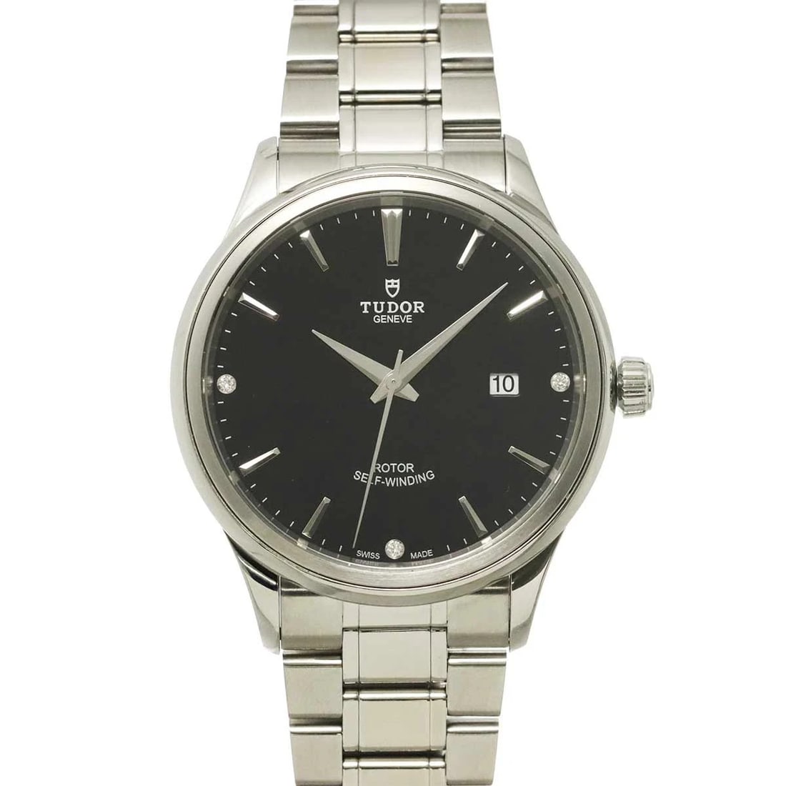 TUDOR STYLE DIAMOND AUTOMATIC BLACK DIAL DATE WATCH (1 of 3)