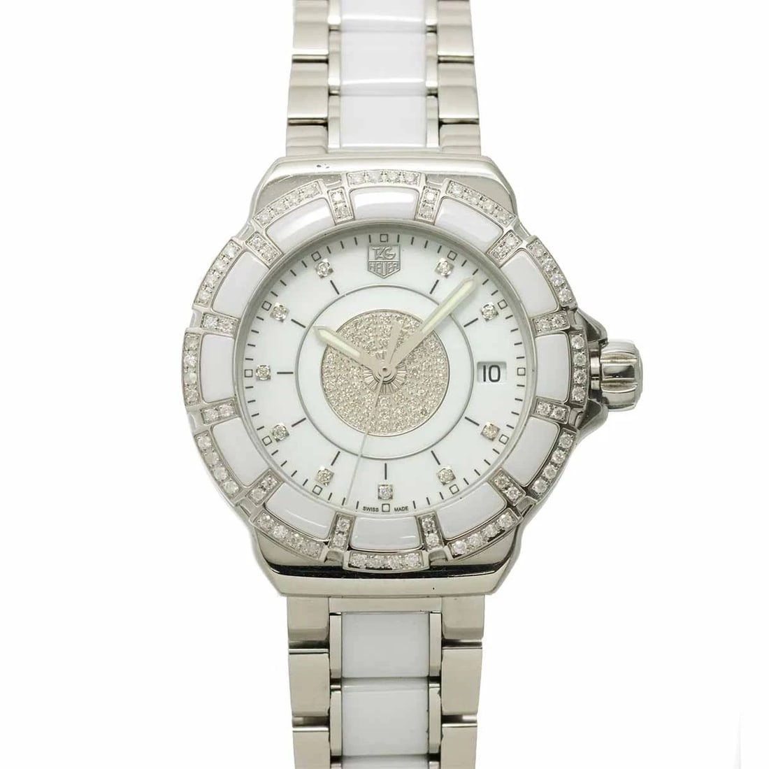 TAG HEUER BEZEL DIAMOND QUARTZ WATCH: TAG Heuer Bezel Diamond Quartz Watch Brand: TAG Heuer Type/Style: Wristwatch Material: Stainless steel,Ceramic Color: Dial Color none Size: CaseSize Length 38mm(included lag) CaseSize Width 35mm(not i