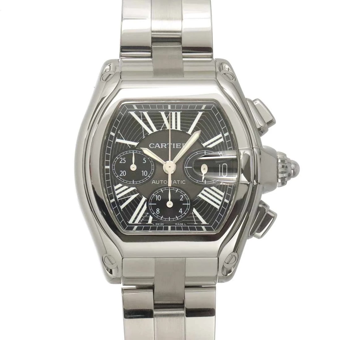 CARTIER ROADSTER CHRONOGRAPH DATE AUTOMATIC BLACK DIAL WATCH: Cartier Roadster Chronograph Date Automatic Black Dial Watch Brand: Cartier Type/Style: Wristwatch Material: Stainless steel Color: Dial Color Black Size: CaseSize Length 47mm(included lag) CaseSize