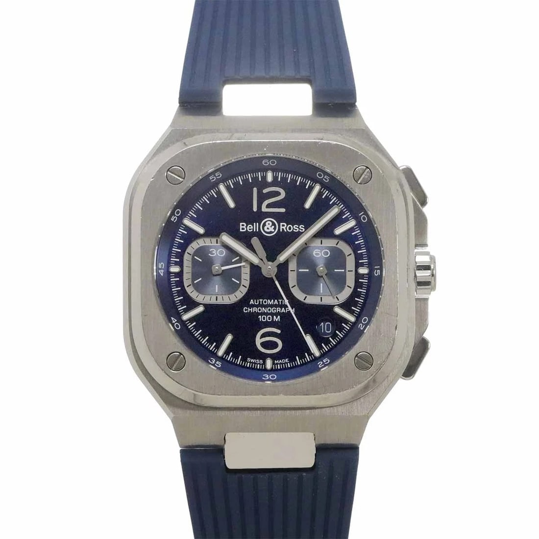 BELL & ROSS CHRONO BLUE STEEL AUTOMATIC DATE WATCH: BELL & ROSS CHRONO BLUE STEEL Automatic Date Watch Brand: BELL & ROSS Type/Style: Wristwatch Material: Stainless steel,Rubber Color: Dial Color none Size: CaseSize Length 50mm(included lag) CaseSize