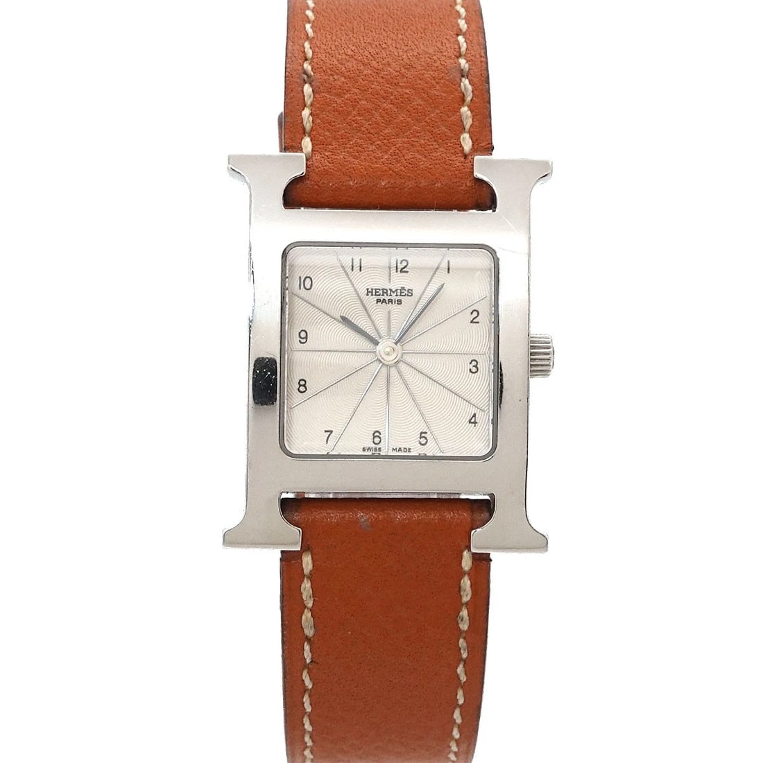 HERMES H WATCH QUARTZ SILVER DIAL WATCH: HERMES H Watch Quartz Silver Dial Watch Brand: HERMES Type/Style: Wristwatch Material: Stainless steel,Leather Color: Dial Color Silver Size: CaseSize Length 30mm(included lag) CaseSize Width