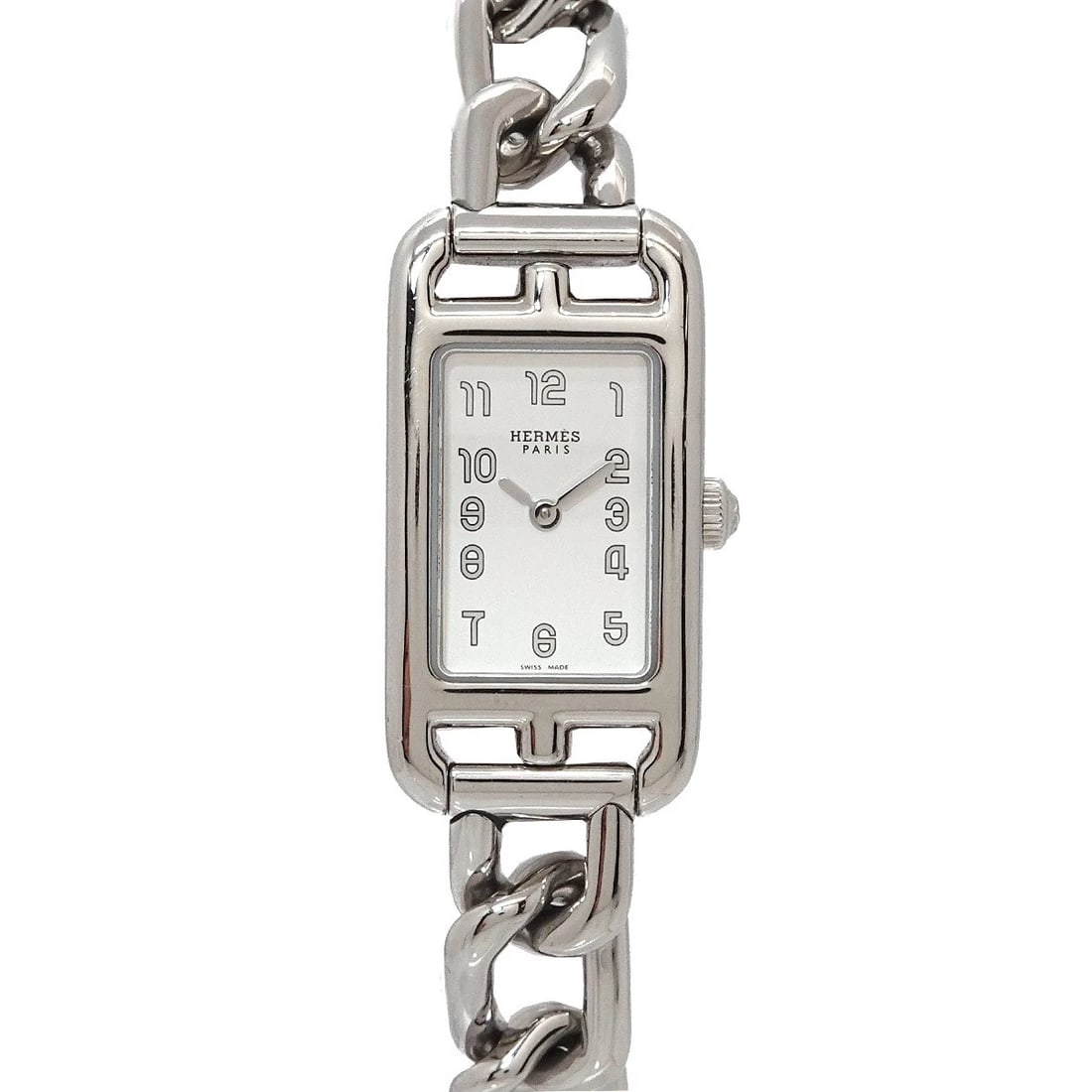 HERMES NANTUCKET QUARTZ SILVER DIAL WATCH: HERMES Nantucket Quartz Silver Dial Watch Brand: HERMES Type/Style: Wristwatch Material: Stainless steel Color: Dial Color Silver Size: CaseSize Length 32mm(included lag) CaseSize Width 17mm(not