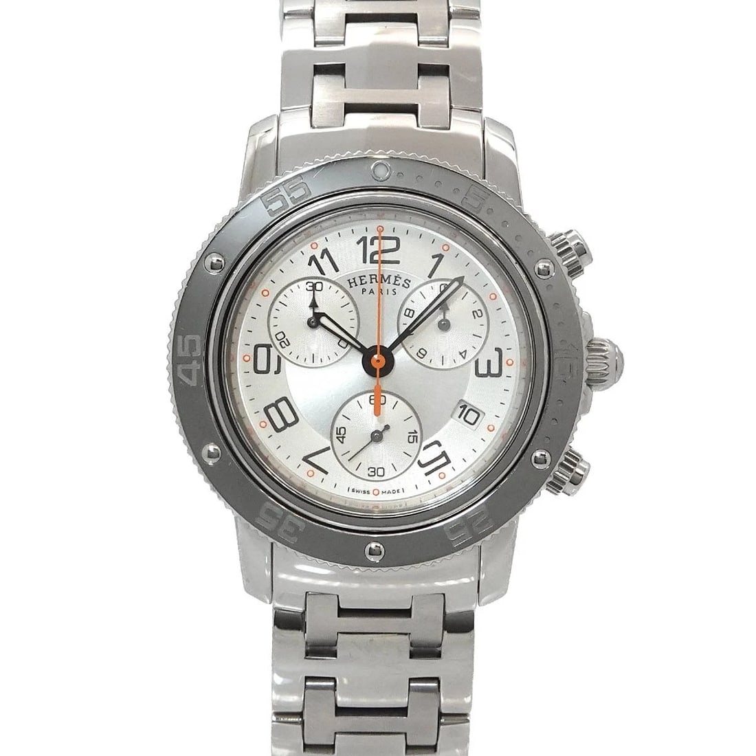 HERMES CLIPPER DIVERS CHRONO QUARTZ DATE SILVER DIAL WATCH (1 of 3)