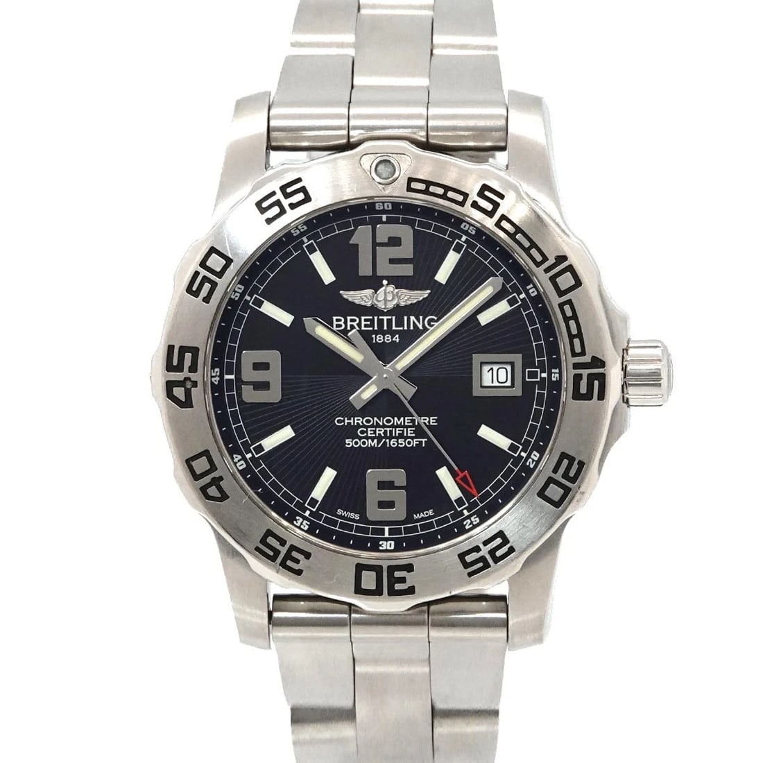 BREITLING COLT DATE QUARTZ BLUE DIAL WATCH: BREITLING Colt Date Quartz Blue Dial Watch Brand: BREITLING Type/Style: Wristwatch Material: Stainless steel Color: Dial Color Blue Size: CaseSize Length 53mm(included lag) CaseSize Width 43mm(not