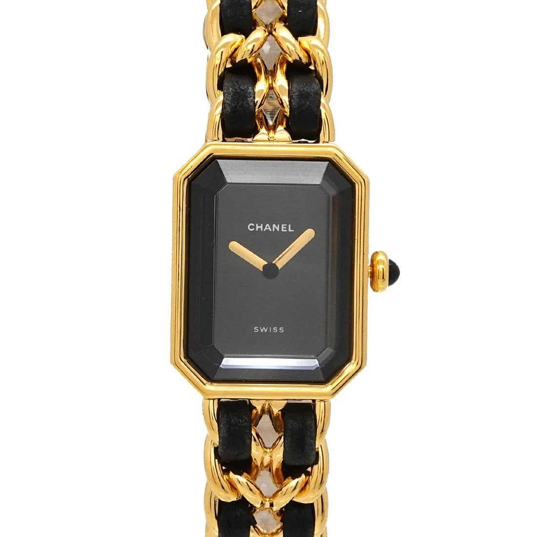 CHANEL PREMIERE SIZE QUARTZ BLACK DIAL WATCH: CHANEL Premiere Size Quartz Black Dial Watch Brand: CHANEL Type/Style: Wristwatch Material: Stainless steel/YGP,Leather Color: Dial Color Black Size: CaseSize Length 26mm CaseSize Width 20mm(not