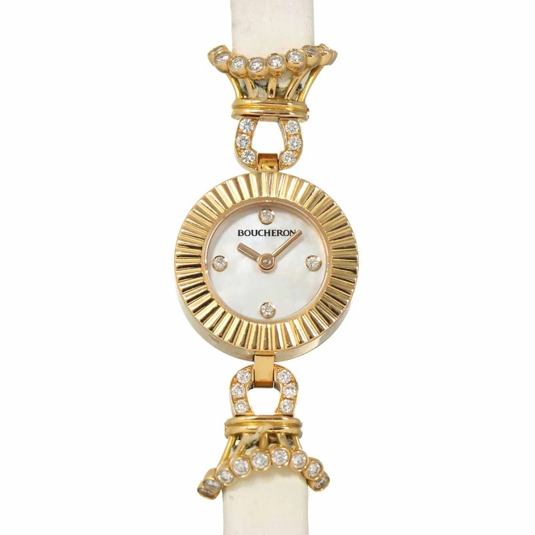 BOUCHERON MAJORIE QUARTZ 750 PG WHITE SHELL DIAL WATCH: BOUCHERON Majorie Quartz 750 PG White Shell Dial Watch Brand: BOUCHERON Type/Style: Wristwatch Material: 750 Pink Gold,satin Color: Dial Color White Shell Size: CaseSize Length 23mm CaseSize Width