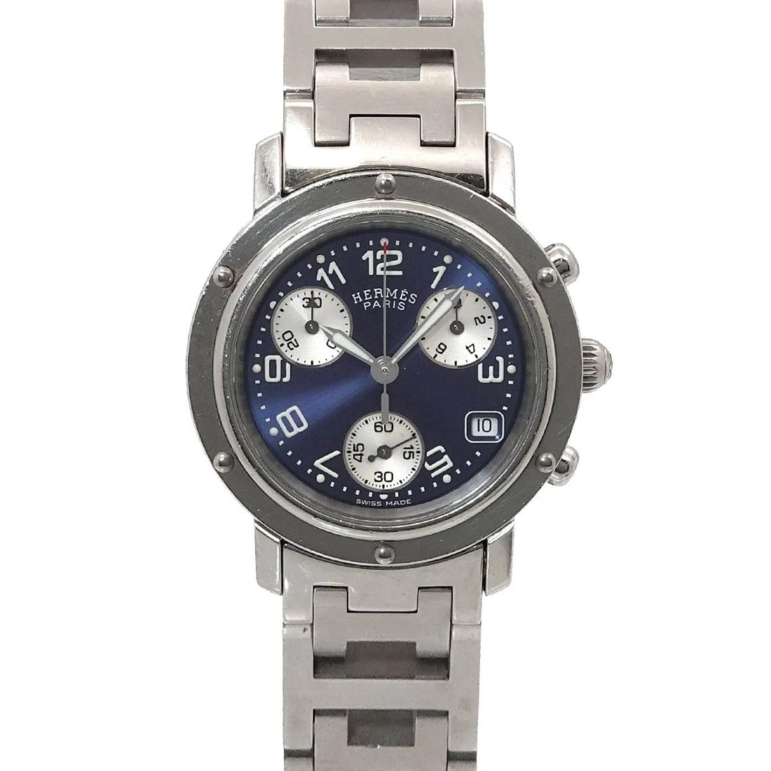 HERMES CLIPPER CHRONOGRAPH DATE QUARTZ BLUE DIAL WATCH: HERMES Clipper Chronograph Date Quartz Blue Dial Watch Brand: HERMES Type/Style: Wristwatch Material: Stainless steel Color: Dial Color Blue Size: CaseSize Length 36mm(included lag) CaseSize Width