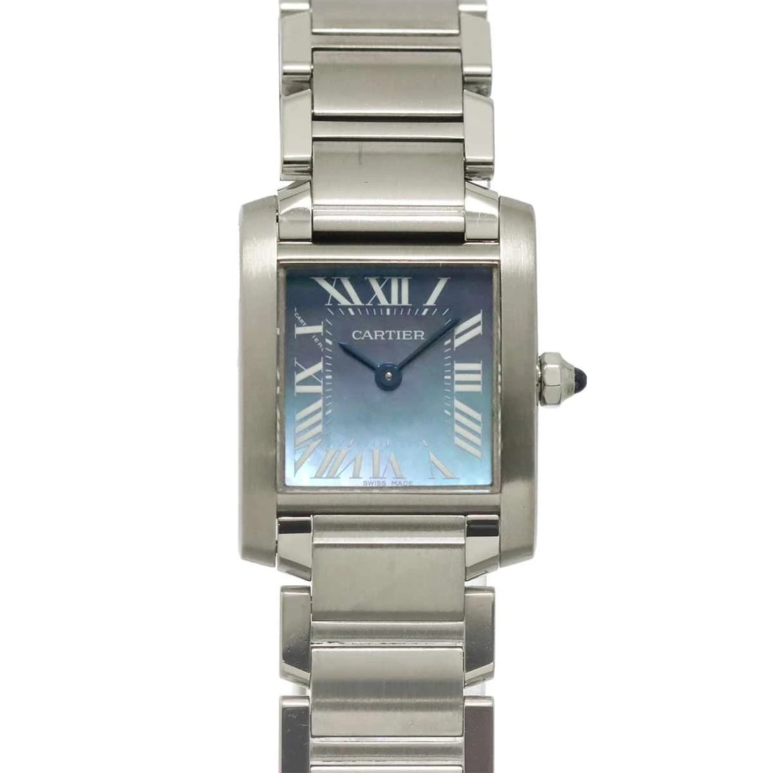 CARTIER TANK FRANCAISE SM QUARTZ BLUE SHELL DIAL WATCH: Cartier Tank Francaise SM Quartz Blue Shell Dial Watch Brand: Cartier Type/Style: Wristwatch Material: Stainless steel Color: Dial Color Blue Shell Size: CaseSize Length 26mm(included lag) CaseSize