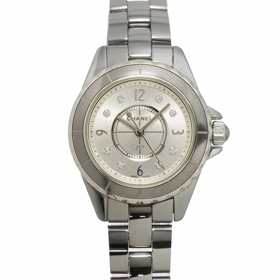 CHANEL J12 CHROMATIC DIAMOND QUARTZ SILVER DIAL WATCH: CHANEL J12 Chromatic Diamond Quartz Silver Dial Watch Brand: CHANEL Type/Style: Wristwatch Material: Titanium,Ceramic,Stainless steel Color: Dial Color Silver Size: CaseSize Length 35mm(included lag)