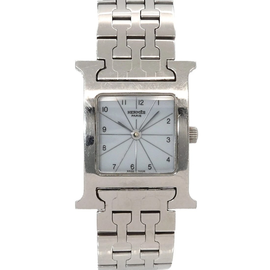 HERMES H WATCH QUARTZ GRAY DIAL WATCH: HERMES H Watch Quartz Gray Dial Watch Brand: HERMES Type/Style: Wristwatch Material: Stainless steel Color: Dial Color Gray Size: CaseSize Length 30mm(included lag) CaseSize Width 21mm(not included