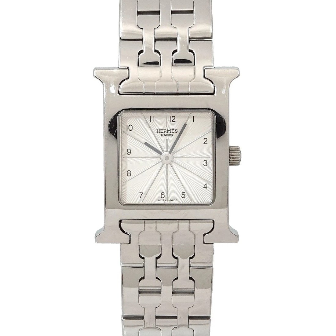HERMES H WATCH QUARTZ SILVER DIAL WATCH: HERMES H Watch Quartz Silver Dial Watch Brand: HERMES Type/Style: Wristwatch Material: Stainless steel Color: Dial Color Silver Size: CaseSize Length 30mm(included lag) CaseSize Width 21mm(not include