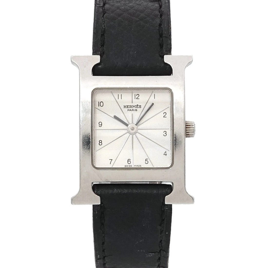 HERMES H WATCH QUARTZ SILVER DIAL WATCH: HERMES H Watch Quartz Silver Dial Watch Brand: HERMES Type/Style: Wristwatch Material: Stainless steel,Leather Color: Dial Color Silver Size: CaseSize Length 30mm(included lag) CaseSize Width